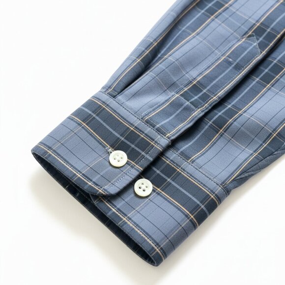 Isaia Men's Navy and Gray Checkered Shirt - size M - Picture 3 of 3